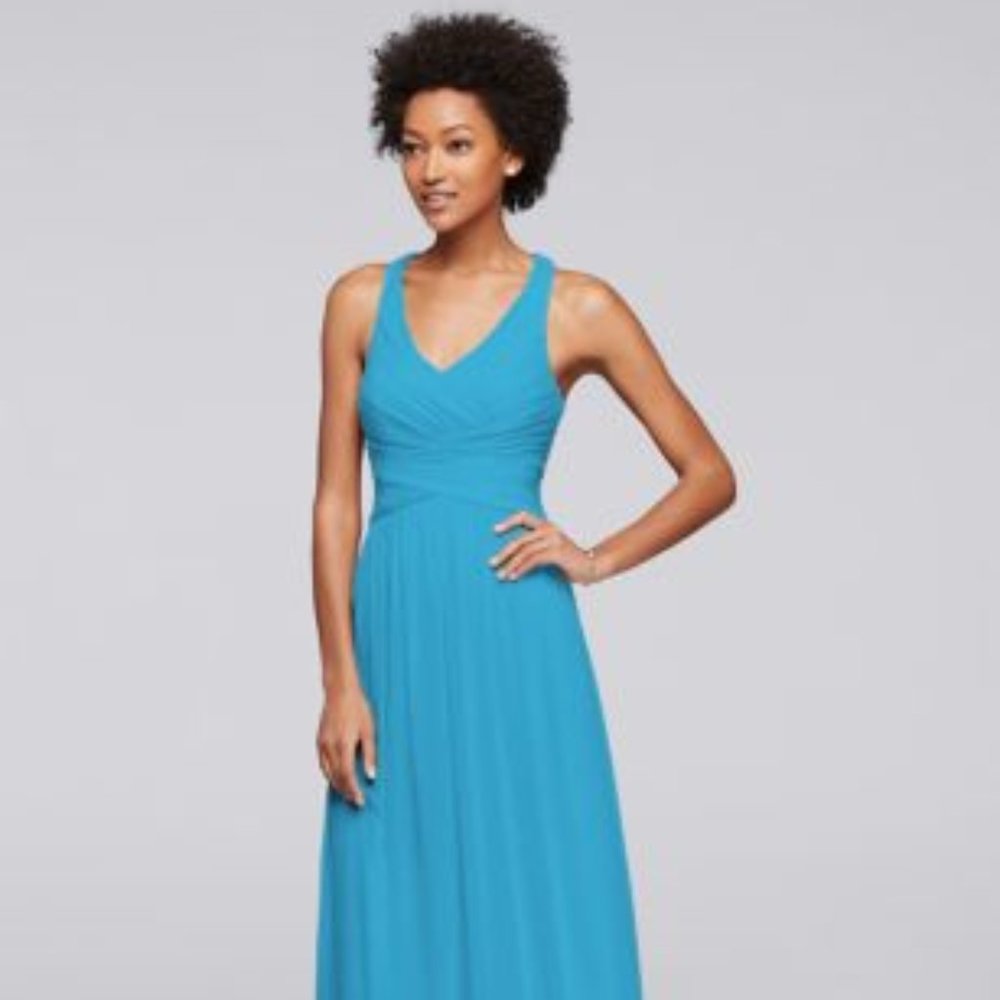 Malibu David's Bridal Mesh Long Bridesmaid Dress with Crisscross Back - Size 10